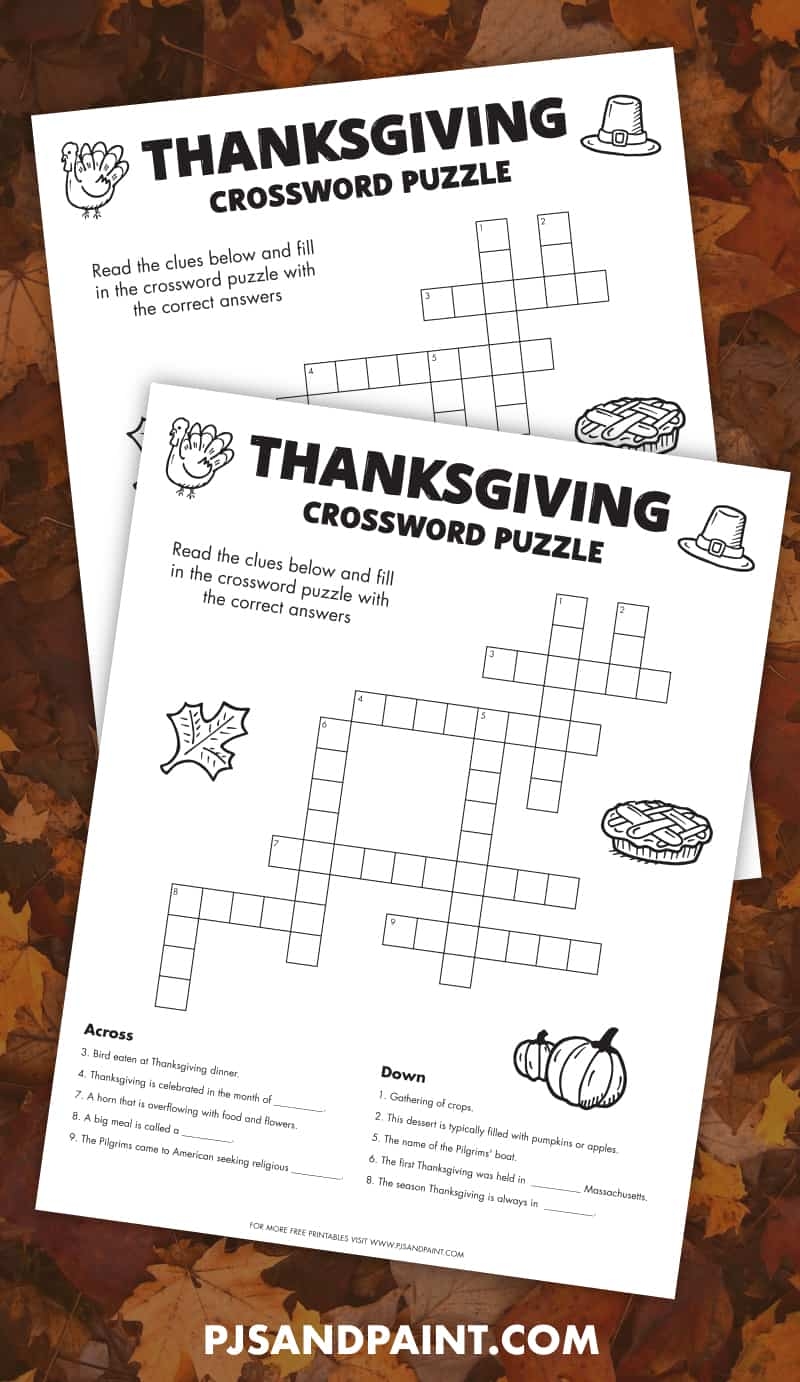 Thanksgiving Crossword Printable Thanksgiving Crossword Printable