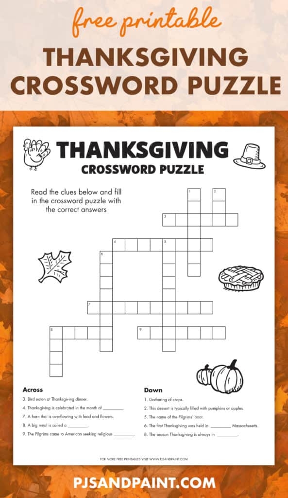 Thanksgiving Crossword Printable Thanksgiving Crossword Printable