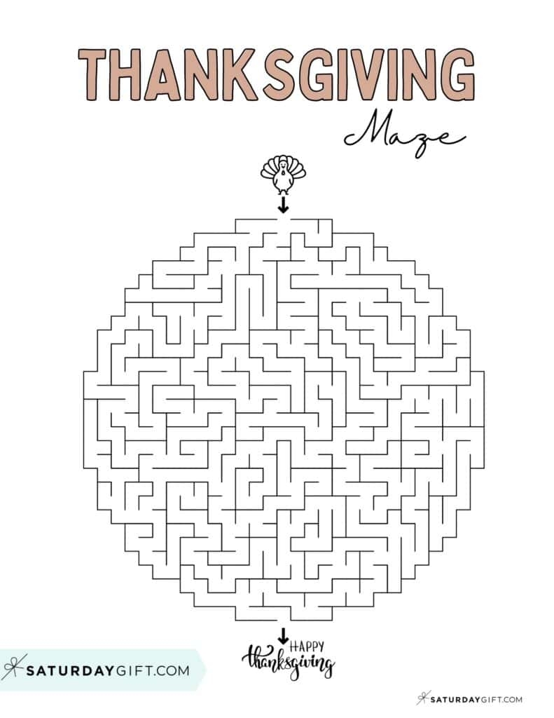 Thanksgiving Maze Printable Cute Free Templates SaturdayGift