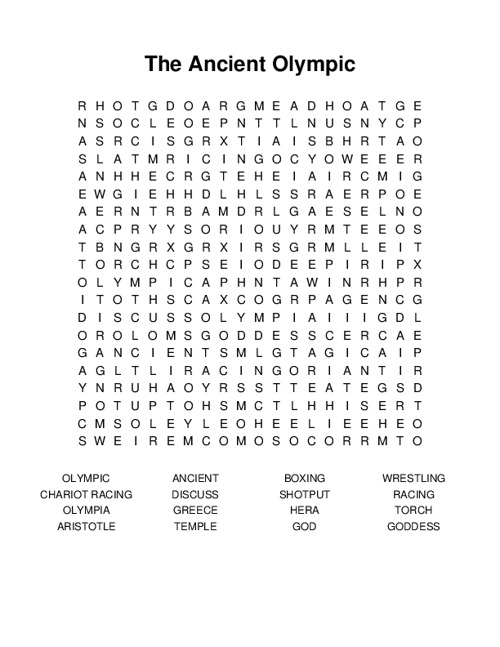 The Ancient Olympic Word Search