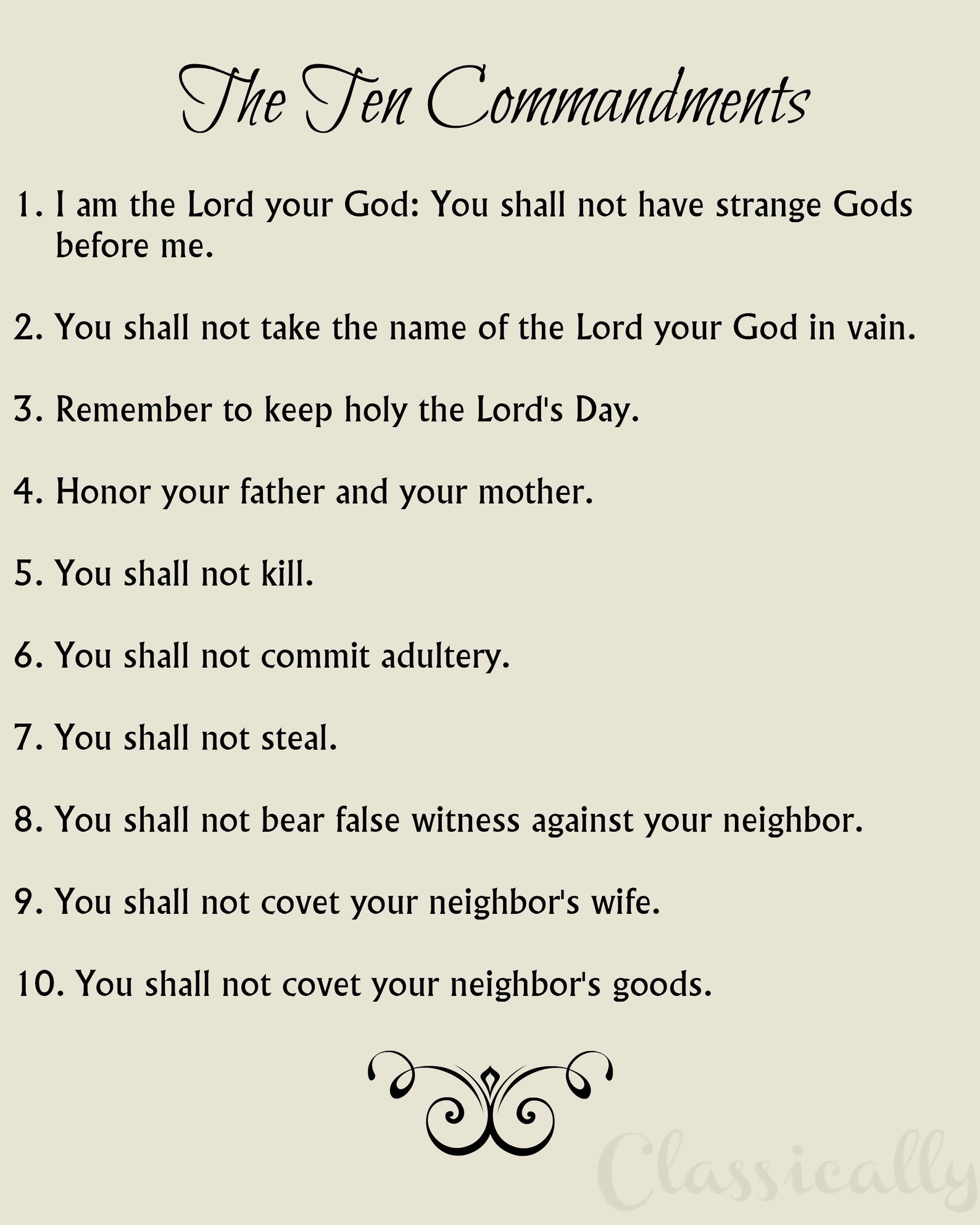 The Ten Commandments Print Catholic Version 8x10 10 Commandments 