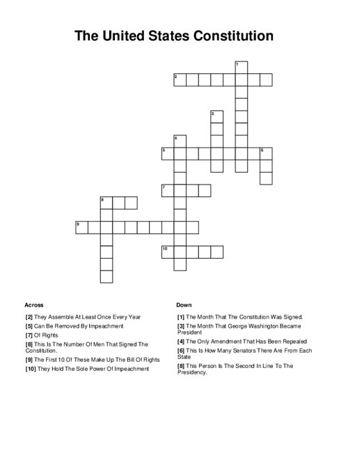 The United States Constitution Crossword Puzzle