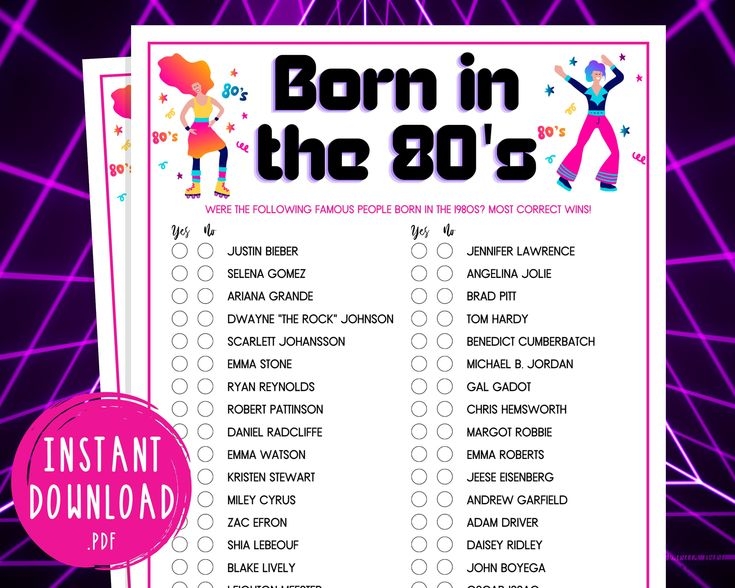 Totally 80 39 s Born In The 80s Trivia Party Game Printable 1980s Game