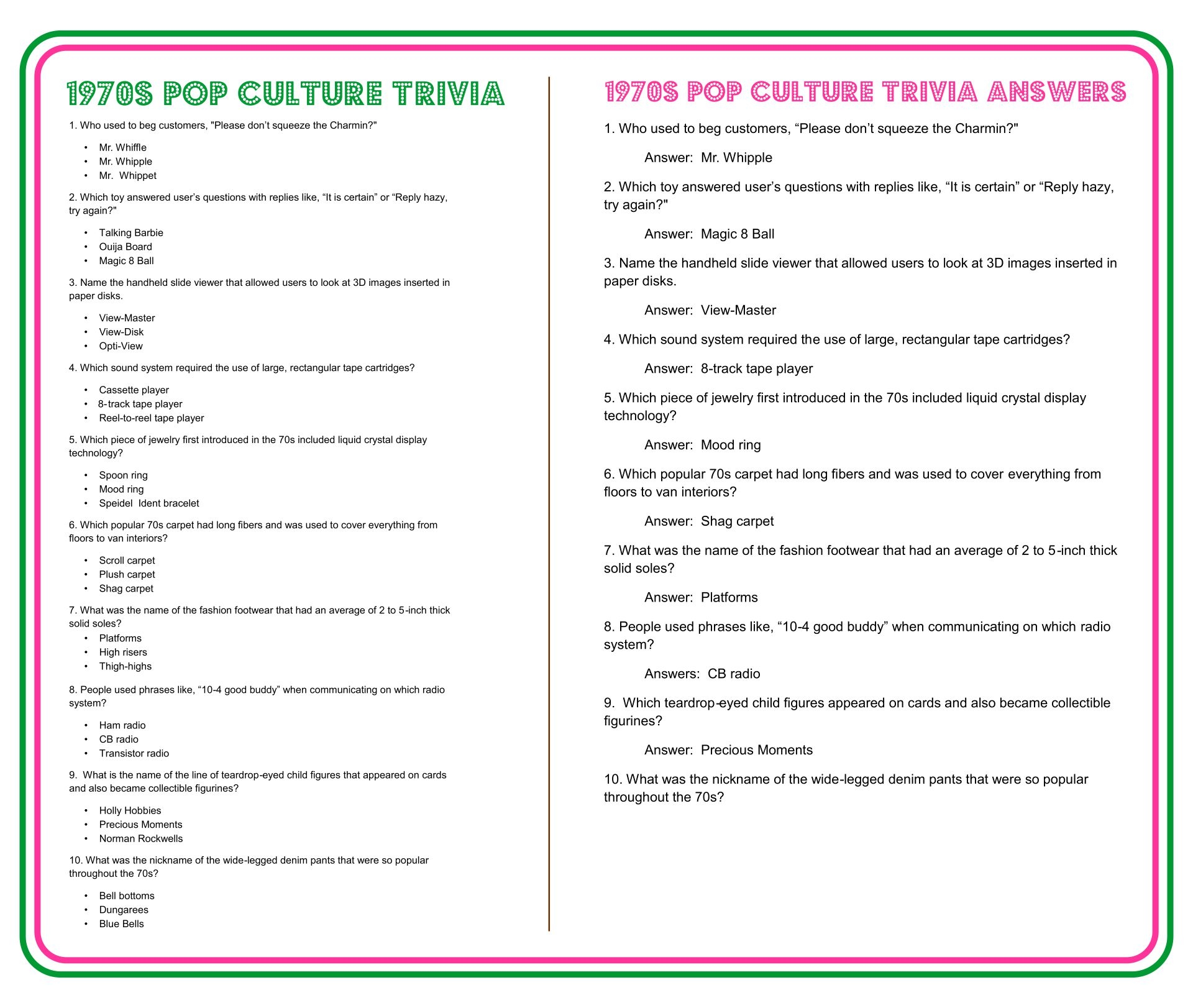 Trivia Sheets Printable