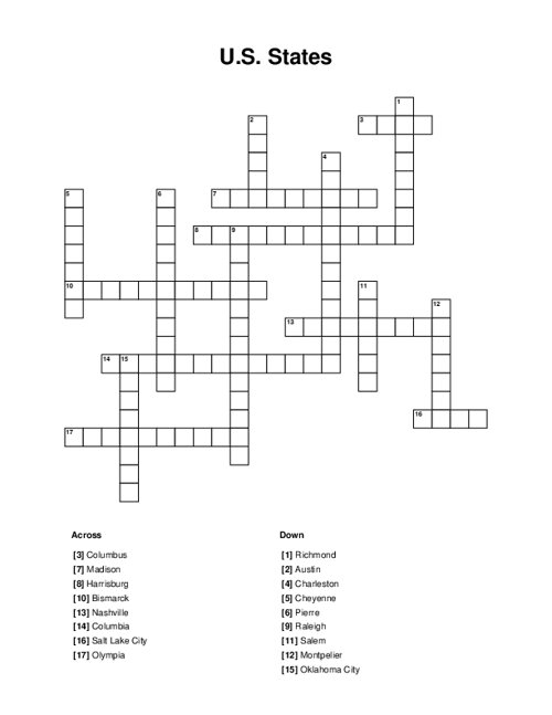 U S States Crossword Puzzle