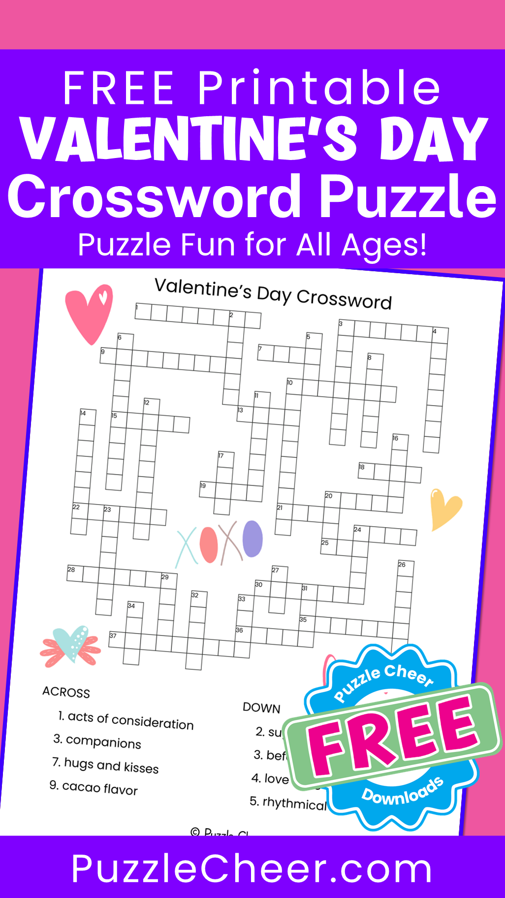 Valentine 39 s Day Crossword Puzzle Puzzle Cheer