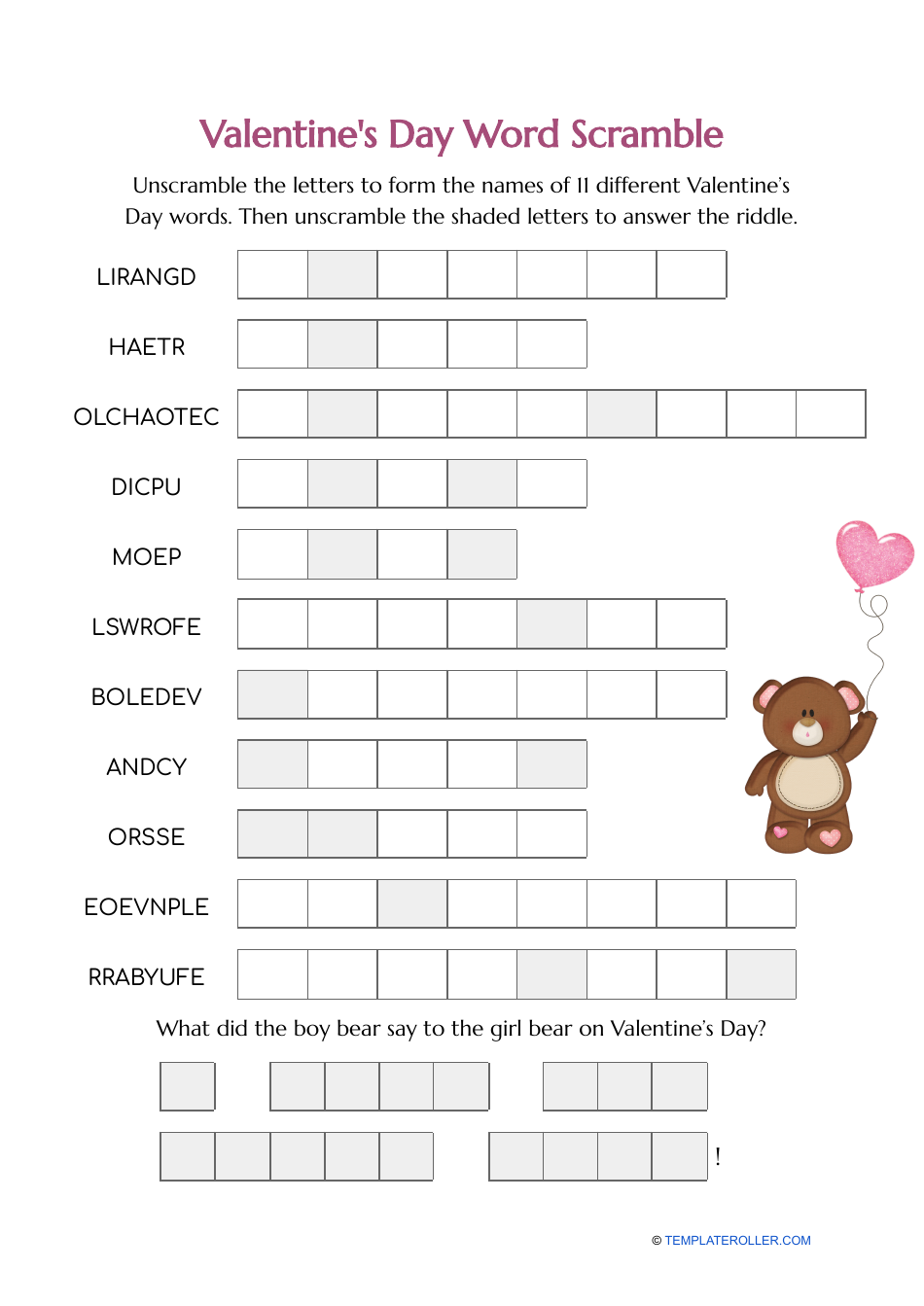 Valentine 39 s Day Word Scramble Bear Download Printable PDF Valentine 39 s Day Word Scramble Bear Download Printable PDF