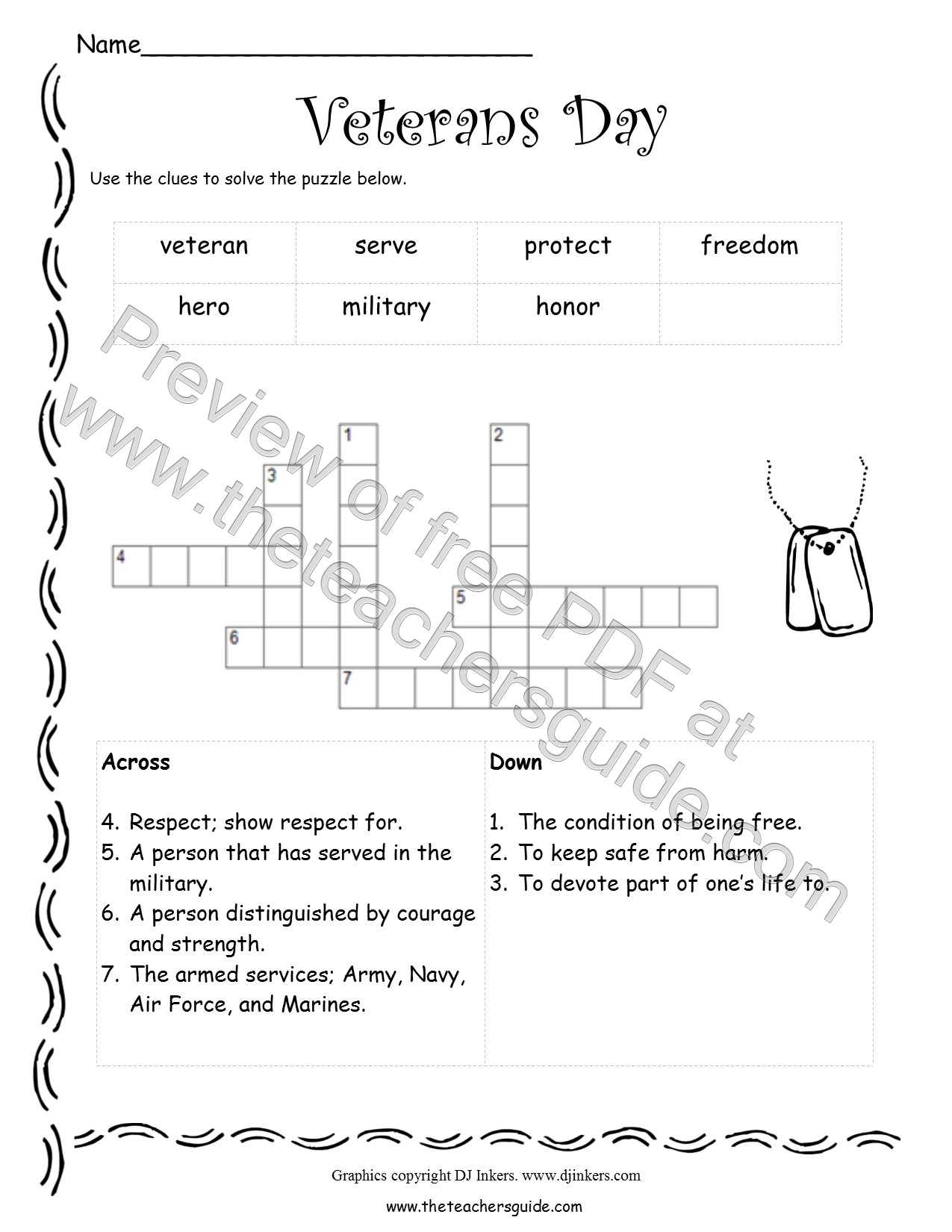 Veterans Day Printouts From The Teacher 39 s Guide
