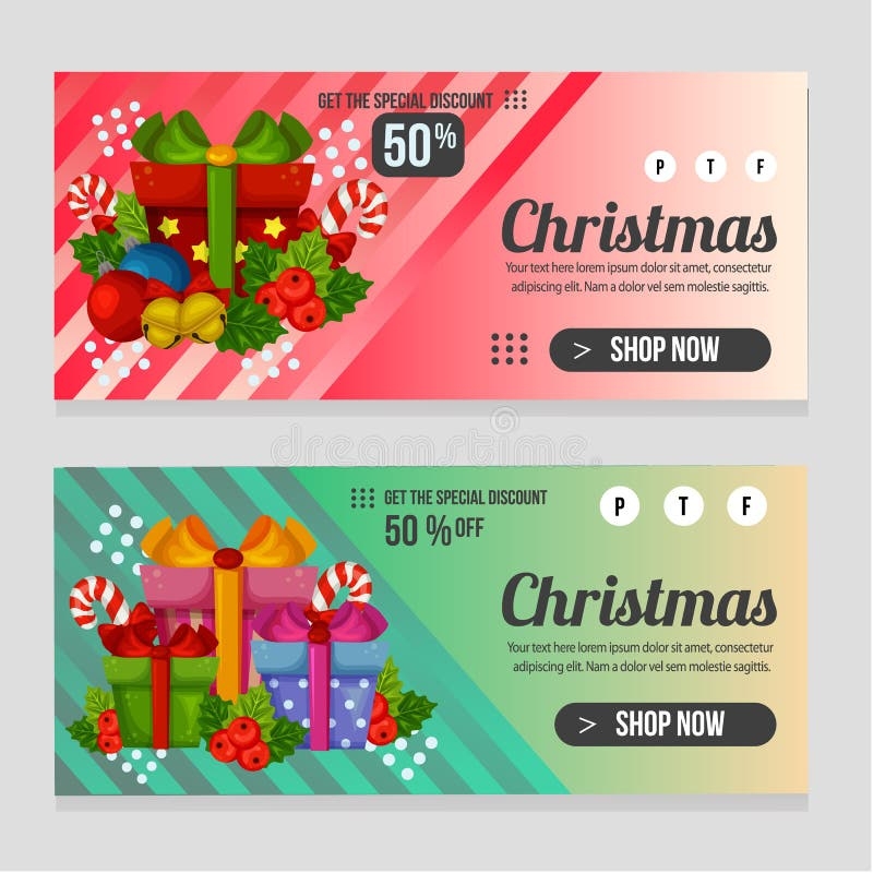 Web Banner Christmas Template With Gift Present Box Stock Vector 