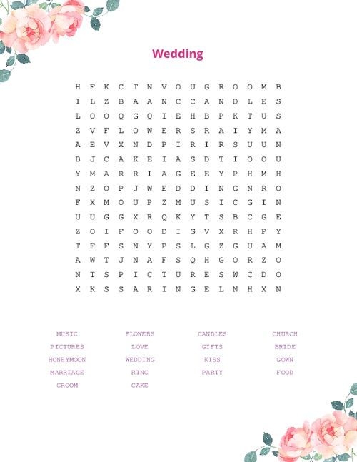 Wedding Word Search