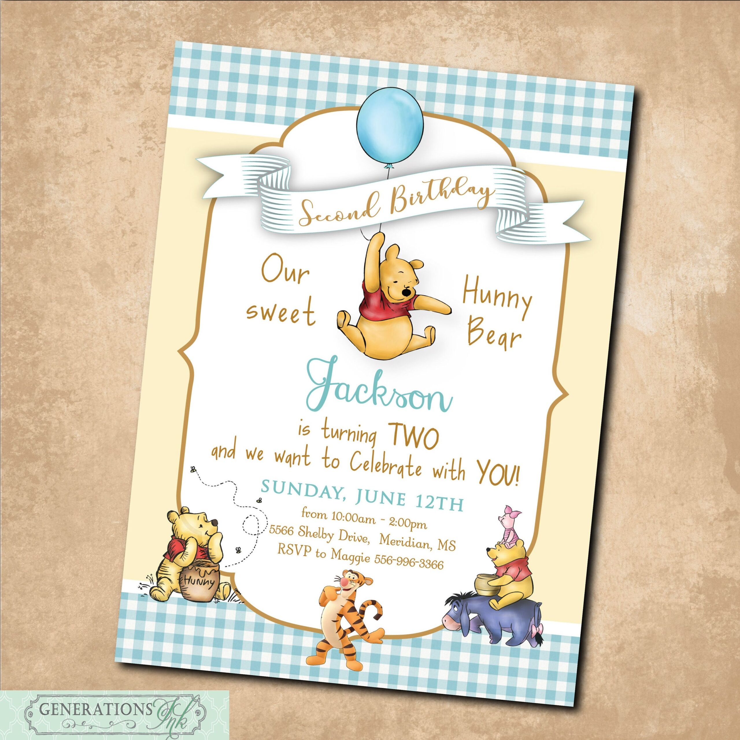 Winnie The Pooh Birthday Invitation Pooh Bear Birthday Invitation Boy 