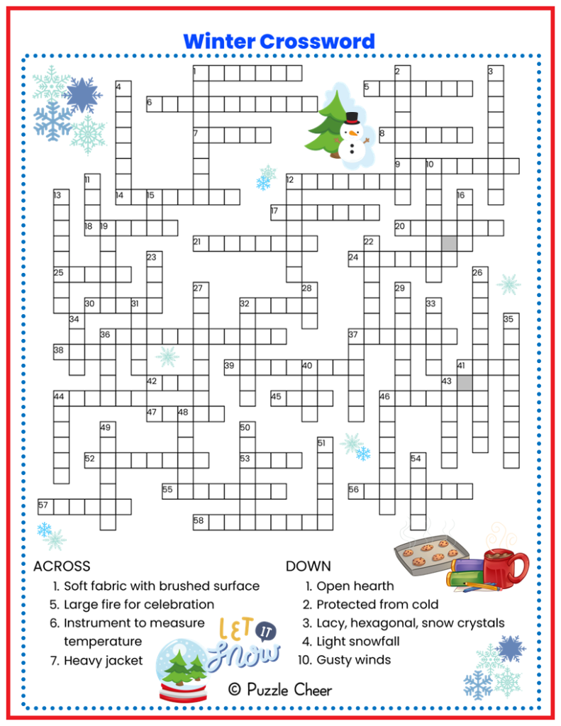 Winter Crossword Puzzle Puzzle Cheer Winter Crossword Puzzle Puzzle Cheer