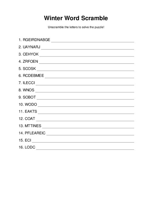 Winter Word Scramble