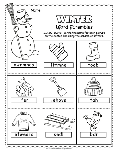 Winter Word Scramble Winter Word Scramble