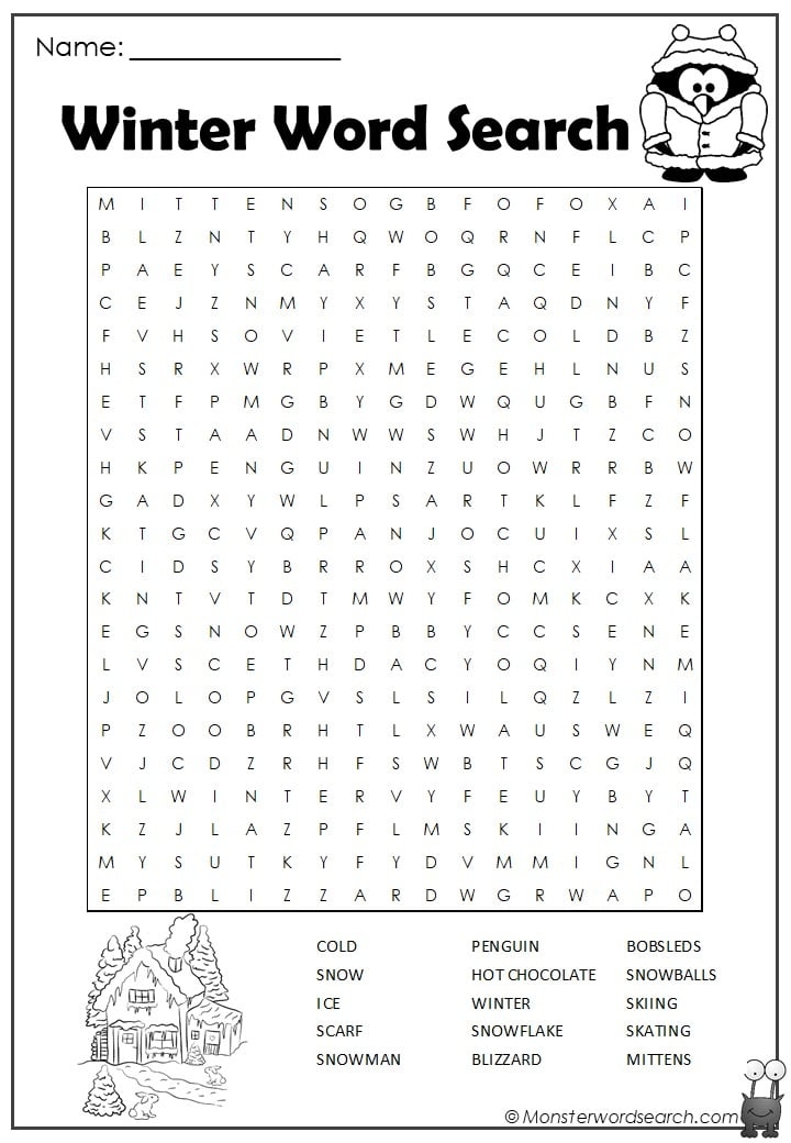 Winter Word Search Monster Word Search Winter Word Search Monster Word Search
