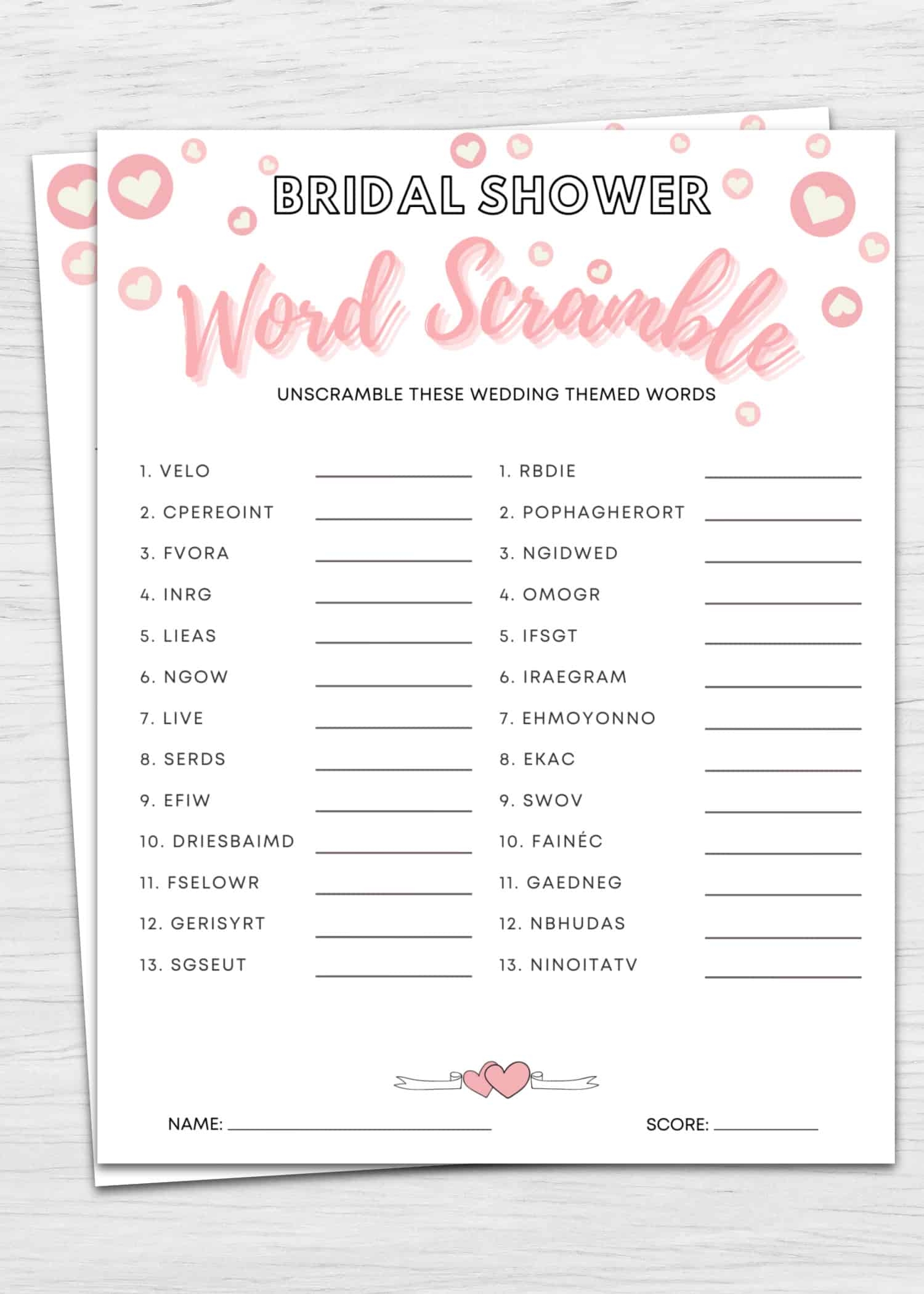 Word Scramble Printable Bridal Shower Game Word Scramble Printable Bridal Shower Game