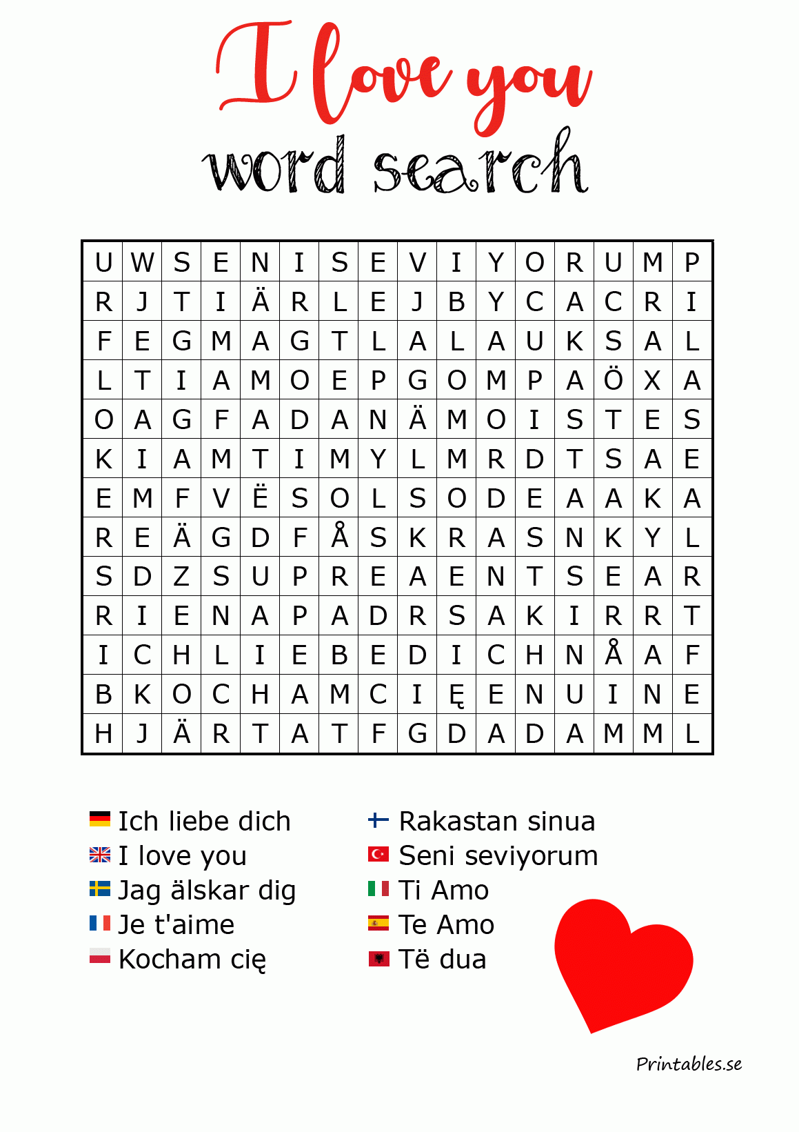 Word Search I Love You Valentines Word Search I Love You Words 