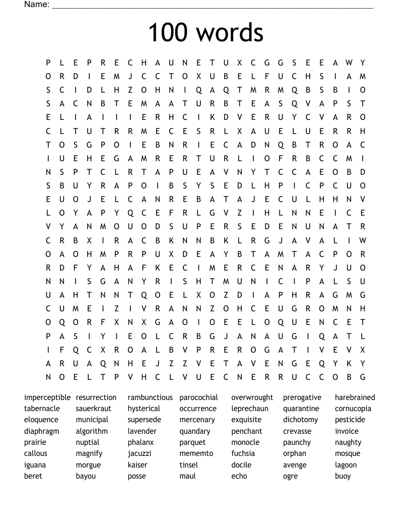 100 Word Printable Word Search Word Search Maker