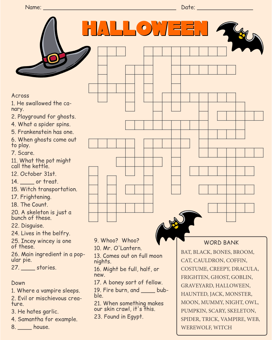 15 Best Halloween Crossword Puzzles Printable Artofit