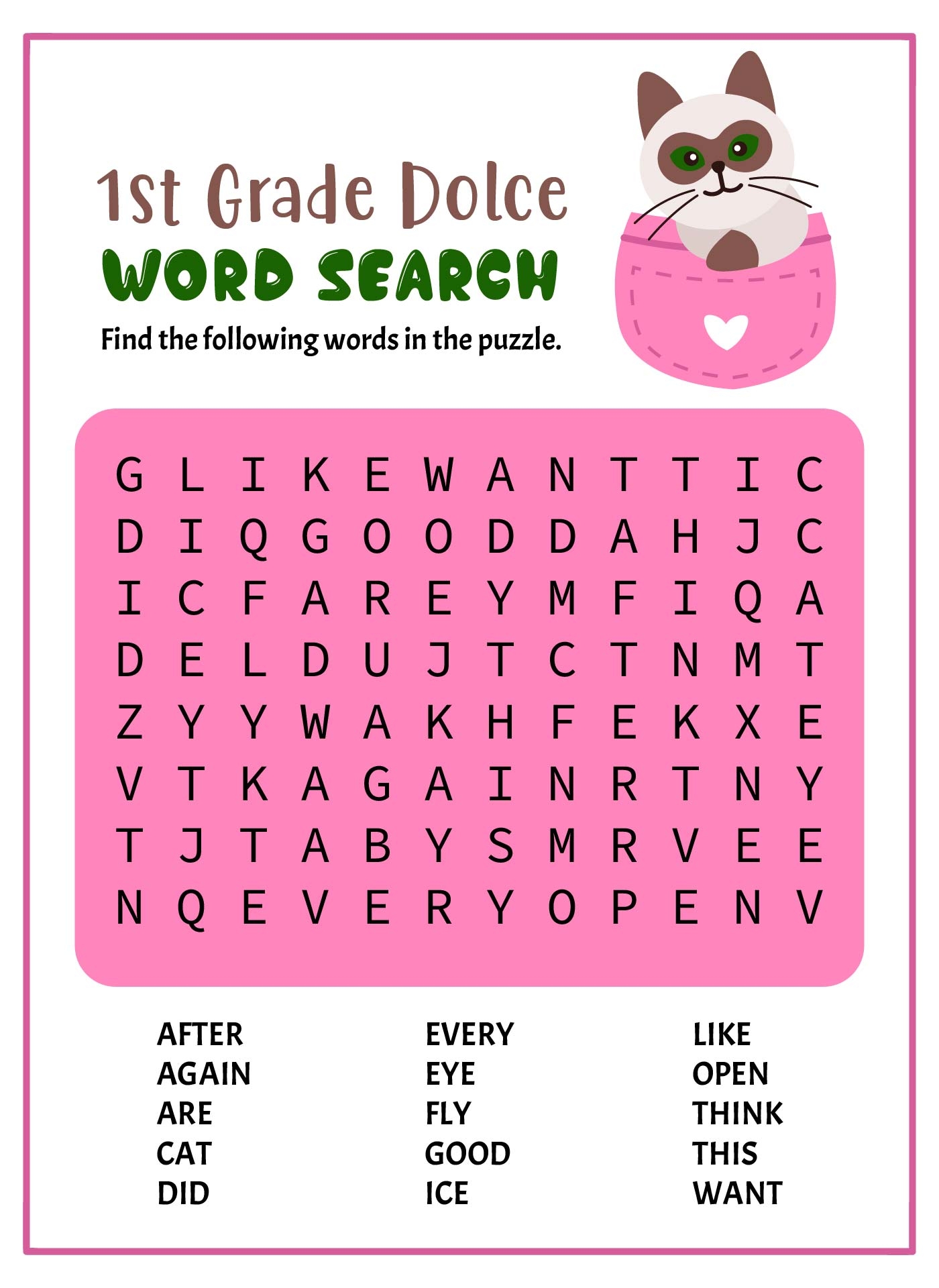 1st Grade Word Search Puzzles 18 Free PDF Printables Printablee
