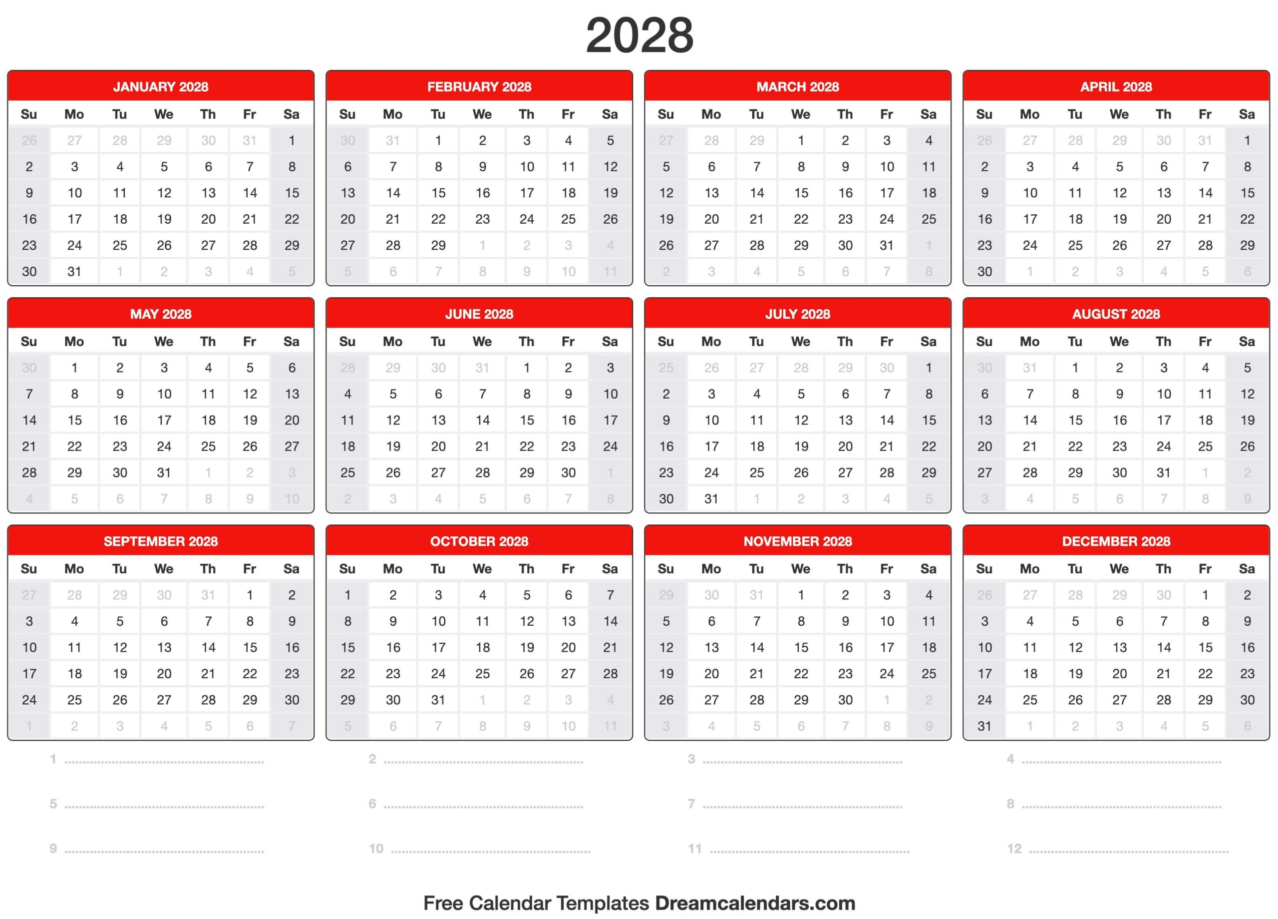 2028 Calendar 2028 Calendar