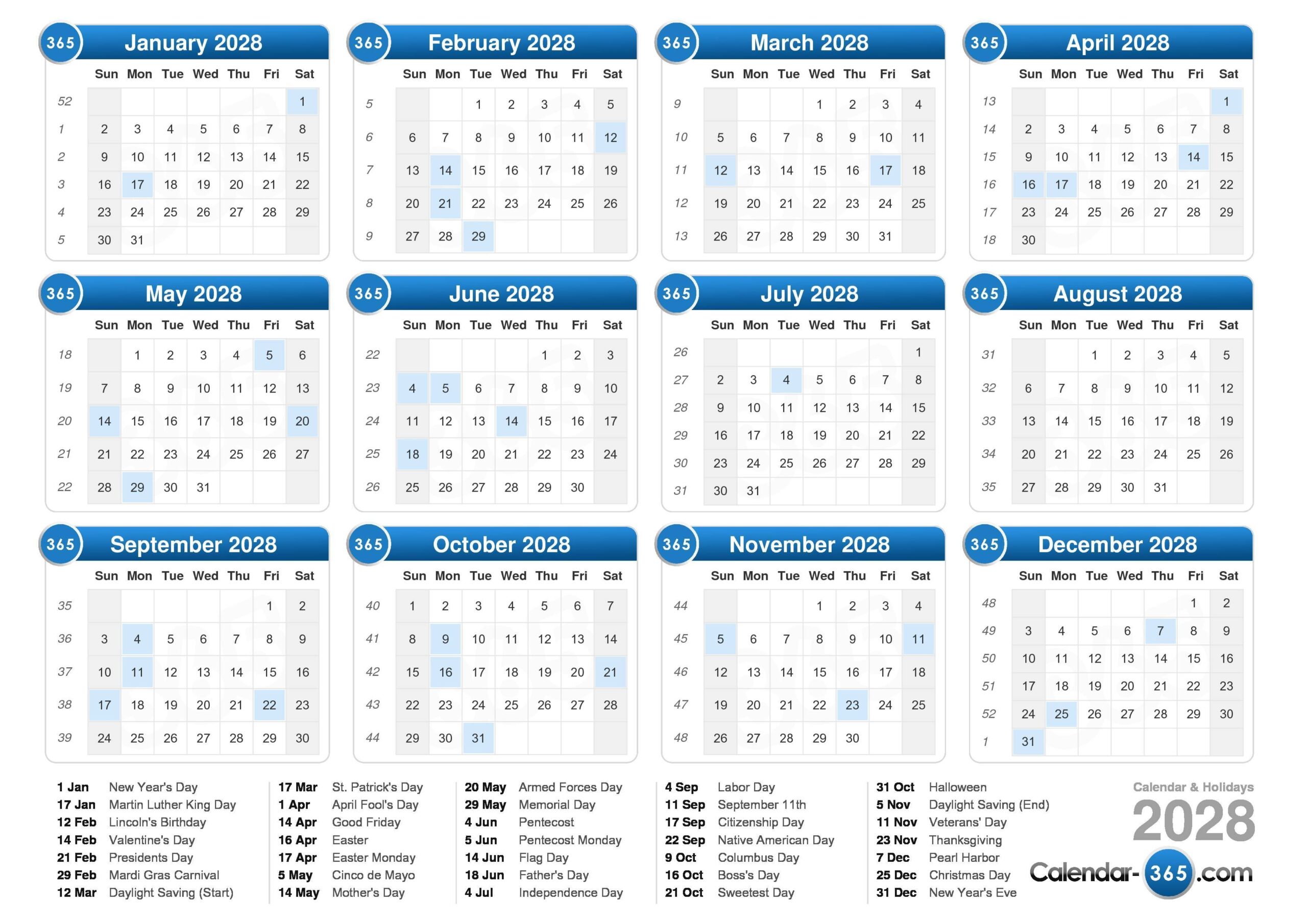2028 Calendar 2028 Calendar