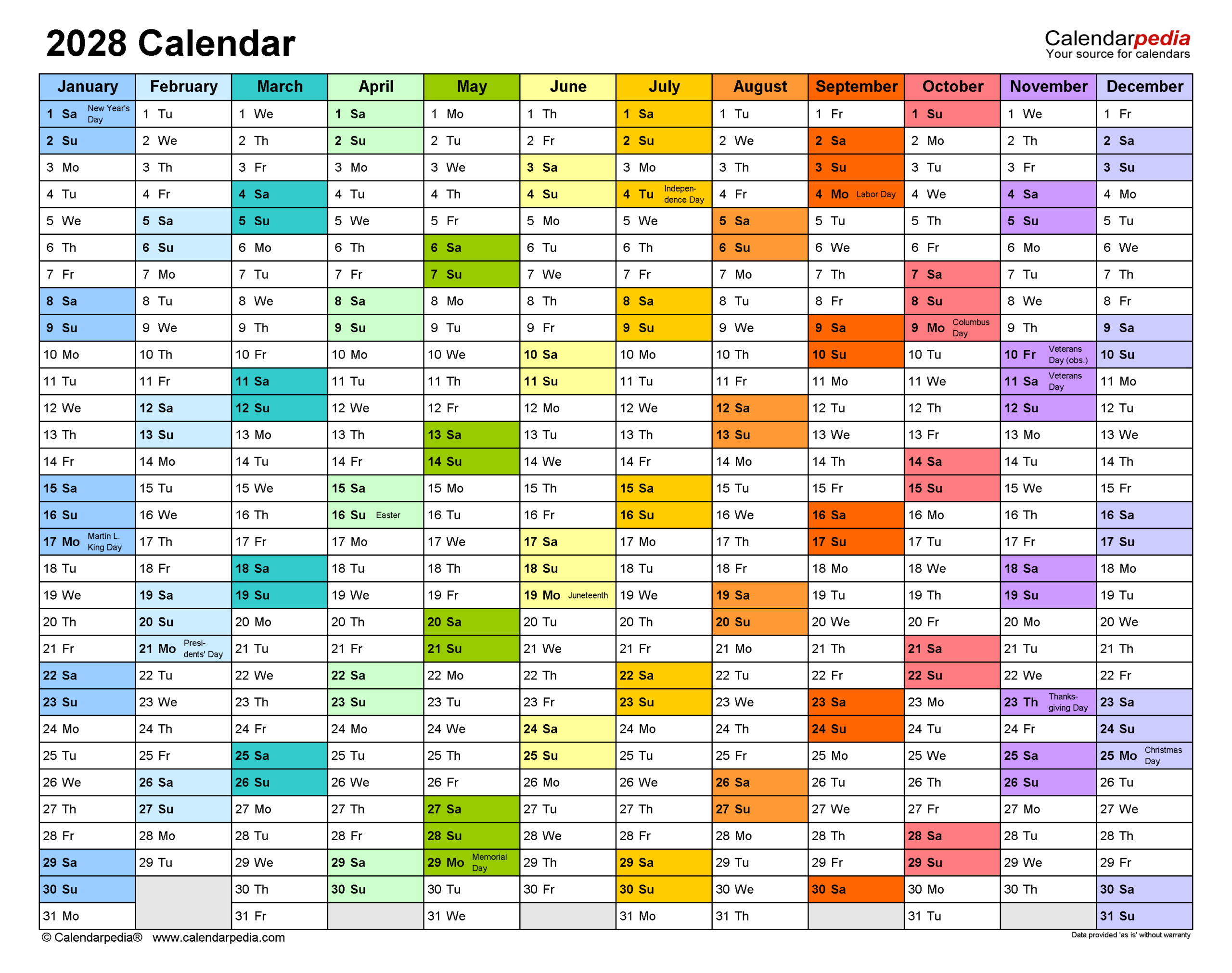 2028 Calendar Free Printable Excel Templates Calendarpedia