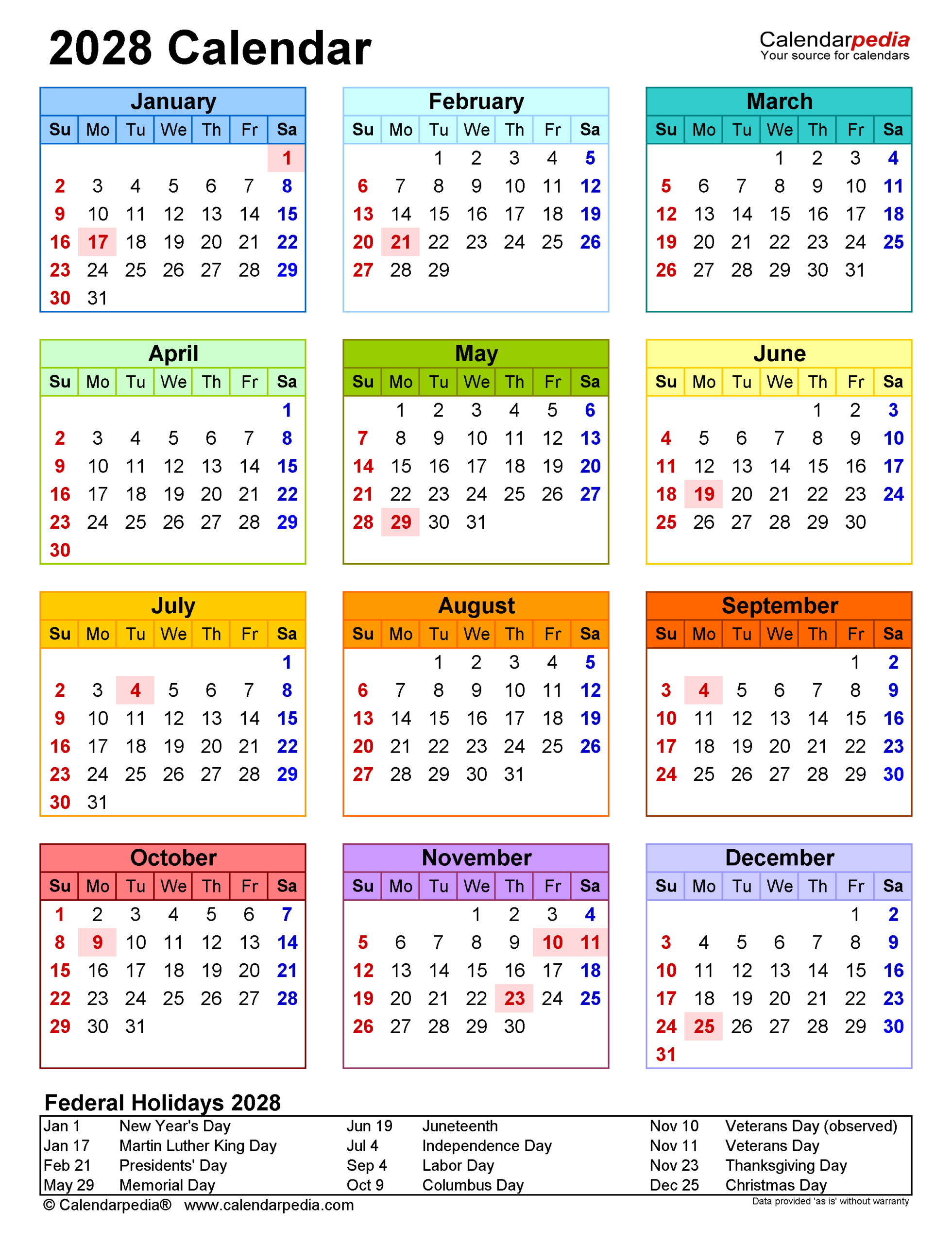 2028 Calendar Free Printable PDF Templates Calendarpedia