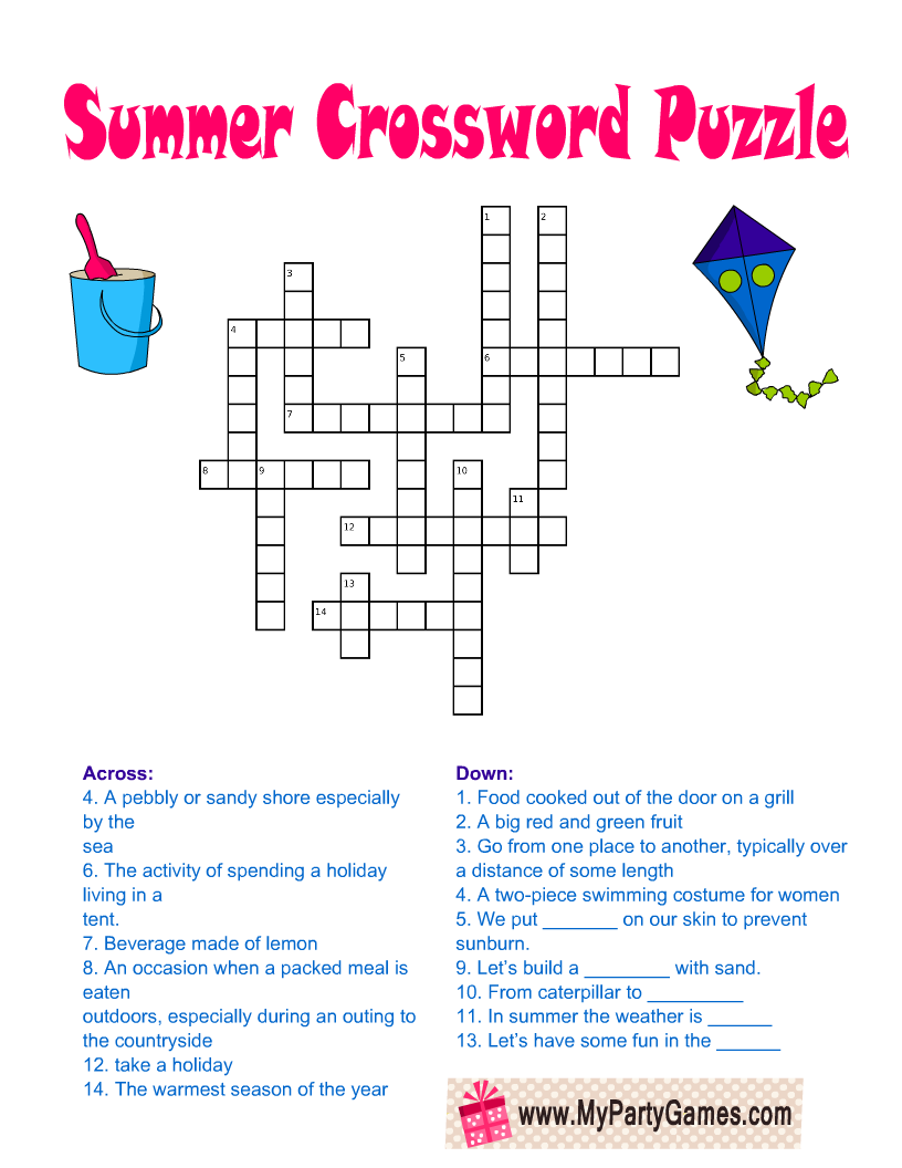 4 Free Printable Summer Crossword Puzzles 4 Free Printable Summer Crossword Puzzles