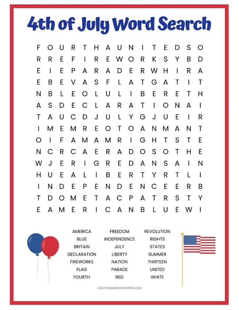 4Th Of July Word Search Printable