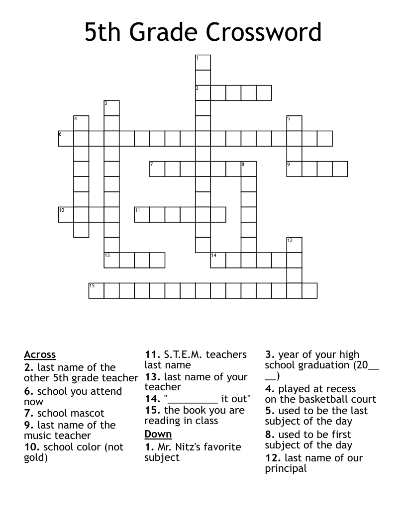 5th Grade Crossword WordMint 5th Grade Crossword WordMint