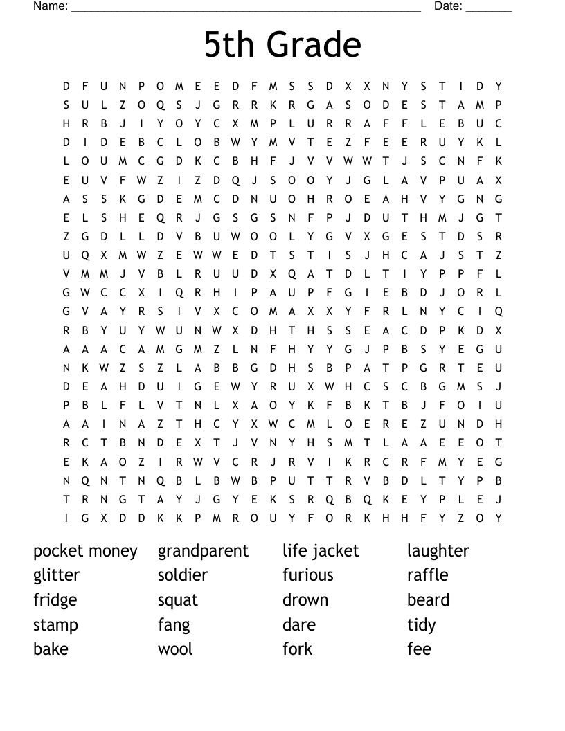 5th Grade Printable Word Search