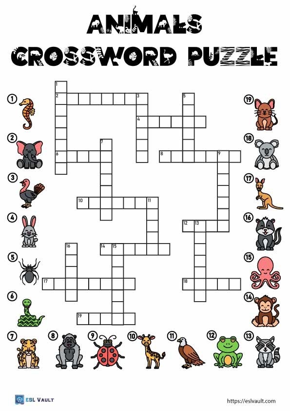 6 Free Printable Animal Crossword Puzzles ESL Vault 6 Free Printable Animal Crossword Puzzles ESL Vault