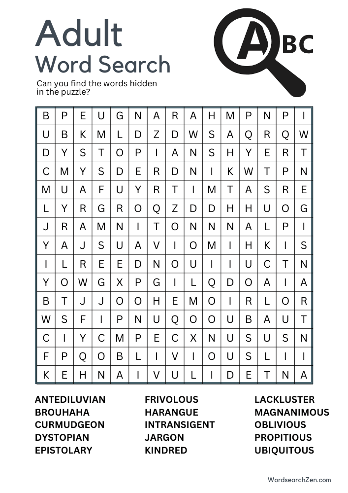 Adult Word Search 10 Free Printable PDF File WordsearchZen