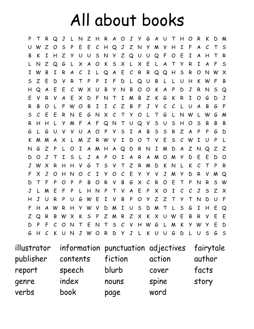 All About Books Word Search WordMint All About Books Word Search WordMint