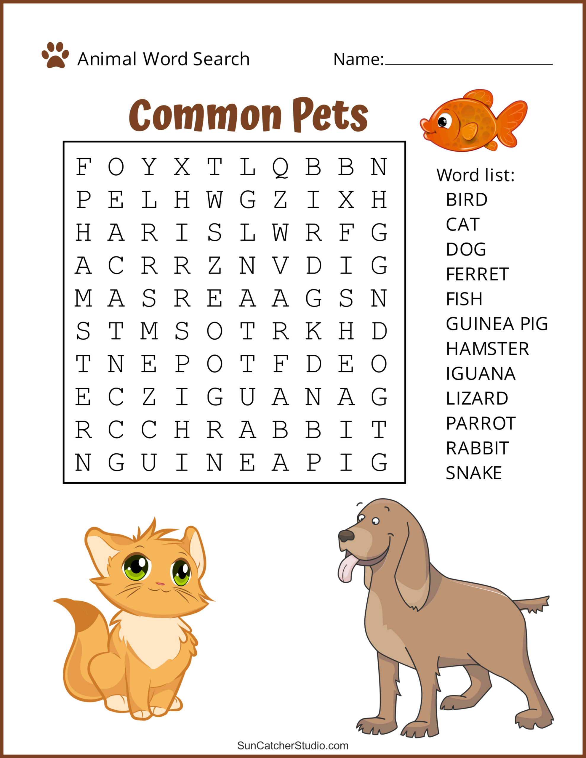 Animal Word Search Puzzles Printable