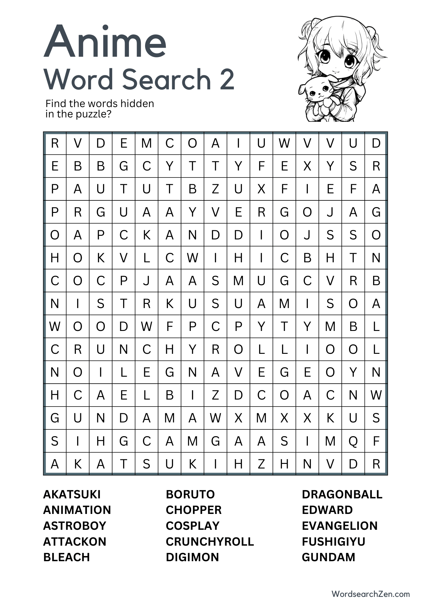 Anime Word Search Free Printable PDF File WordsearchZen Anime Word Search Free Printable PDF File WordsearchZen