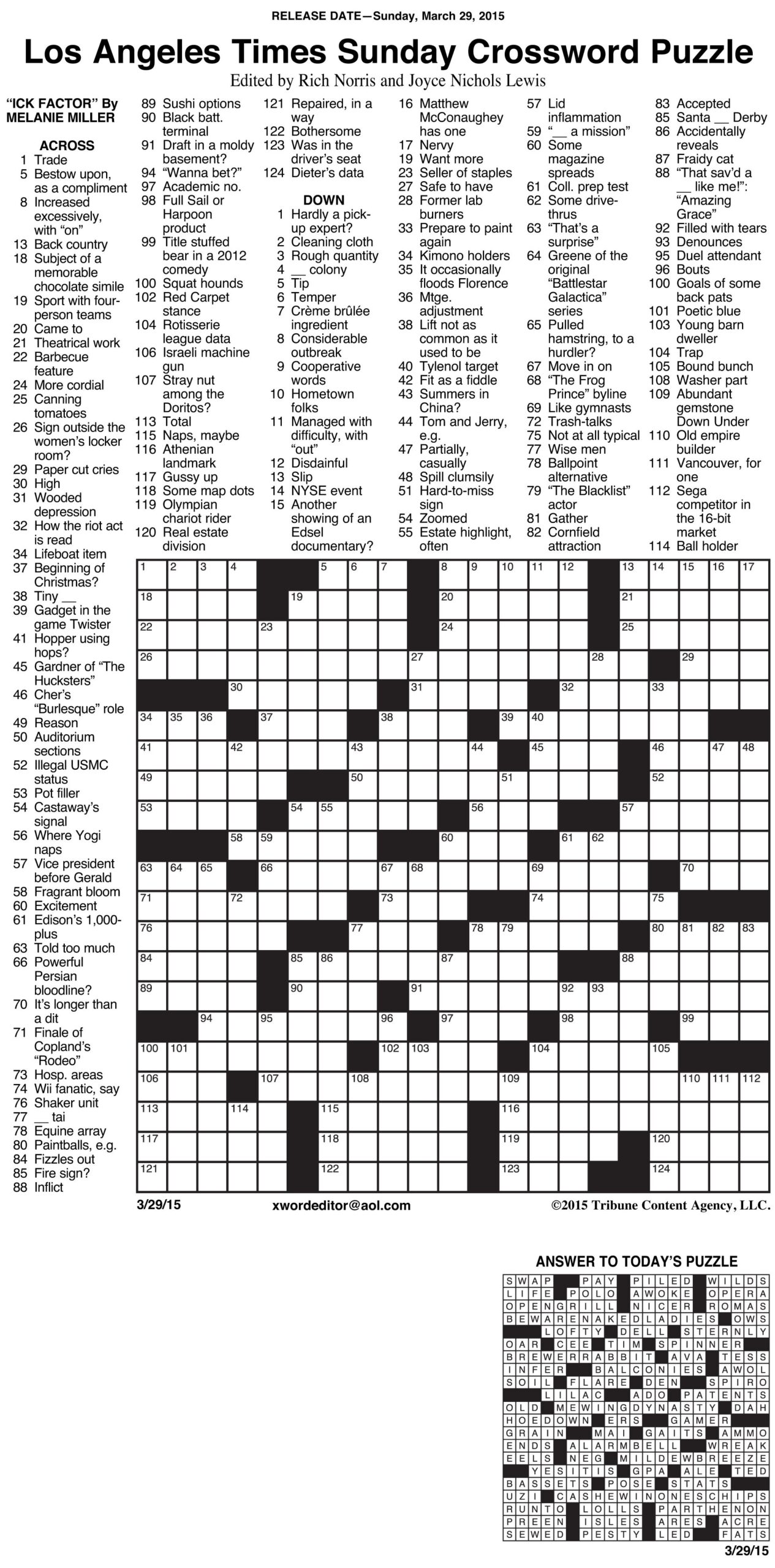 Answers To Today 39 s La Times Crossword La Times Crossword 1 J
