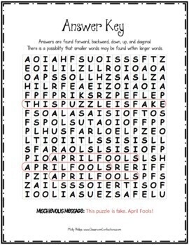 April Fools Day Prank Word Search FAKE PUZZLE For April Fools TPT April Fools Day Prank Word Search FAKE PUZZLE For April Fools TPT