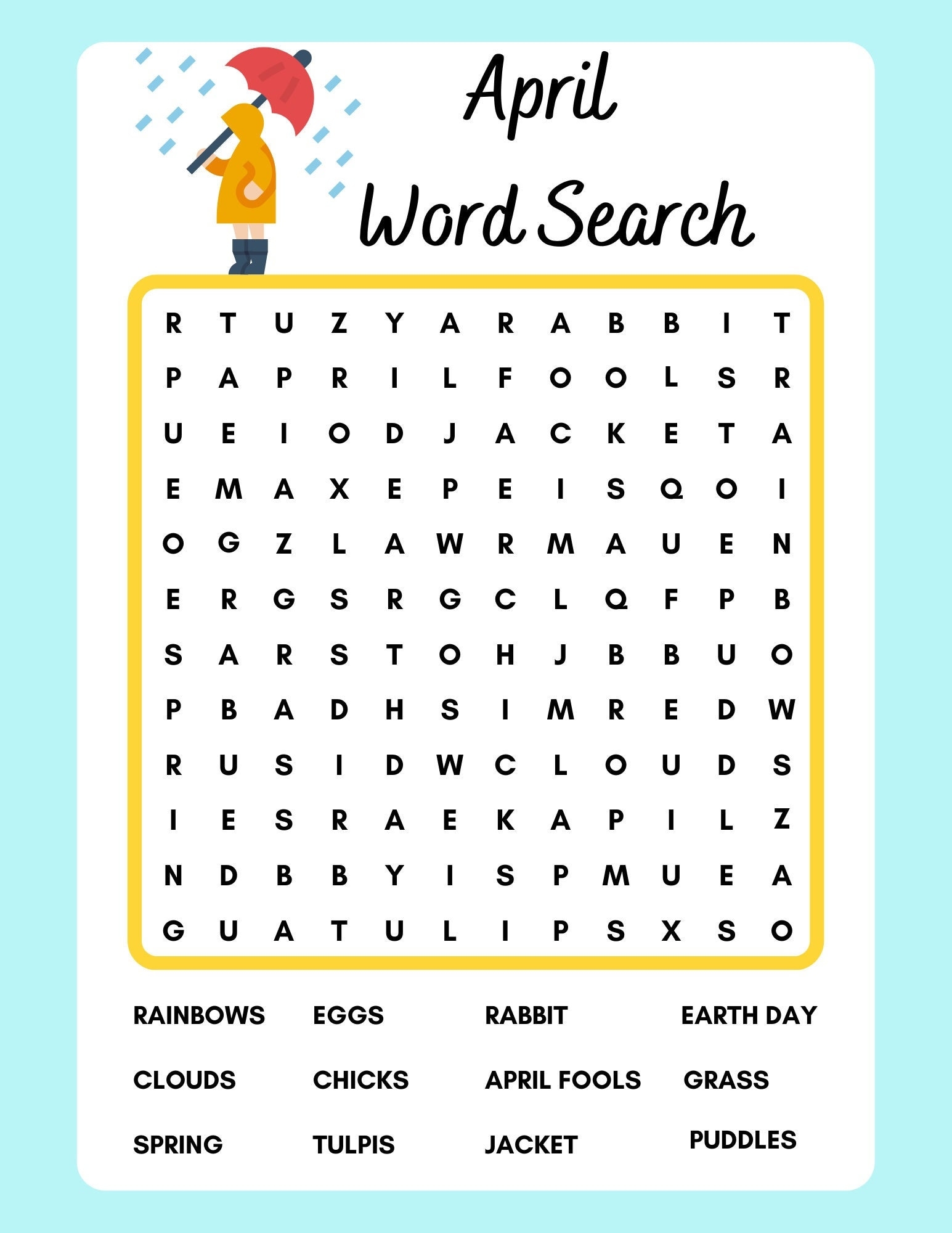 April Word Search Printable Instant Download PDF Etsy