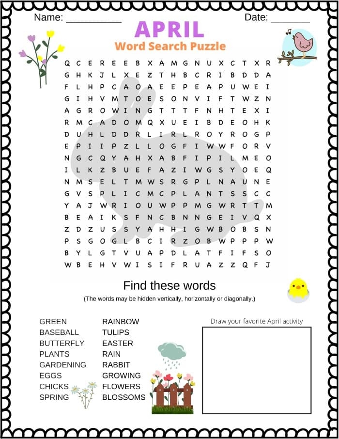 April Word Search Puzzle free Printable PDF Puzzletainment Publishing April Word Search Puzzle free Printable PDF Puzzletainment Publishing