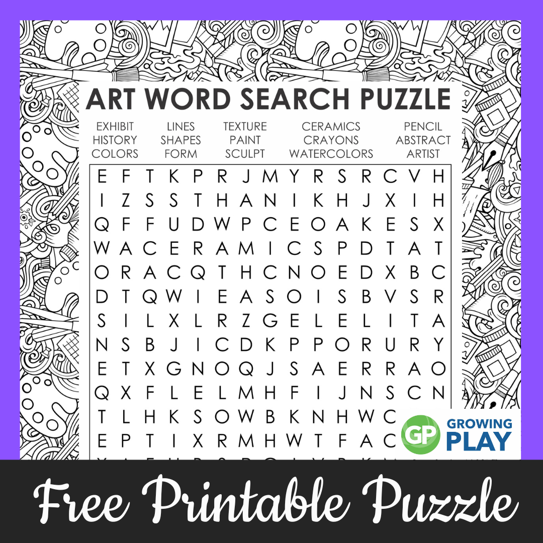 Art Word Search Printable Puzzle FREE Growing Play Worksheets Library