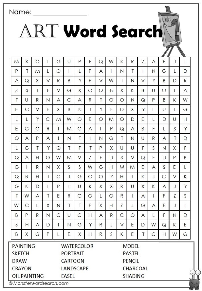 Art Word Search Printable Art Word Search Printable