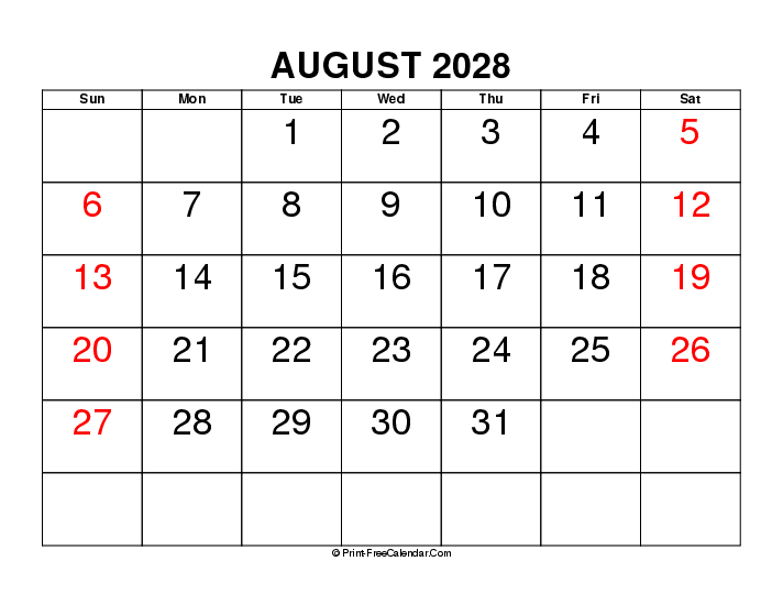 August 2028 Calendars With USA Holidays Word PDF Excel 