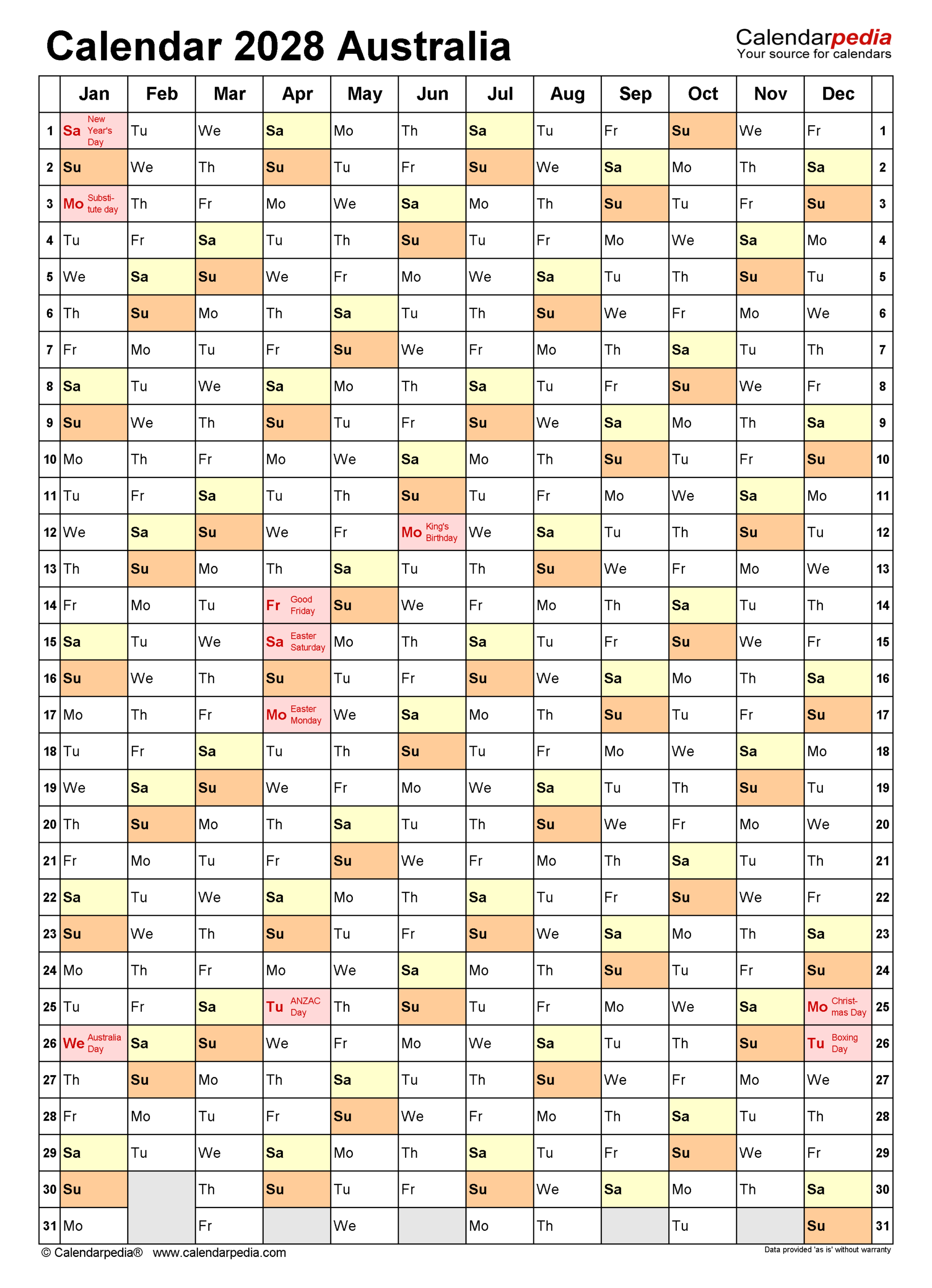 Australia Calendar 2028 Free Printable PDF Templates Australia Calendar 2028 Free Printable PDF Templates