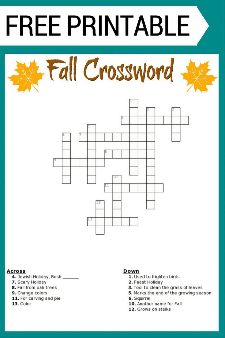 Autumn Crossword Puzzles Printable FREE Printable HQ