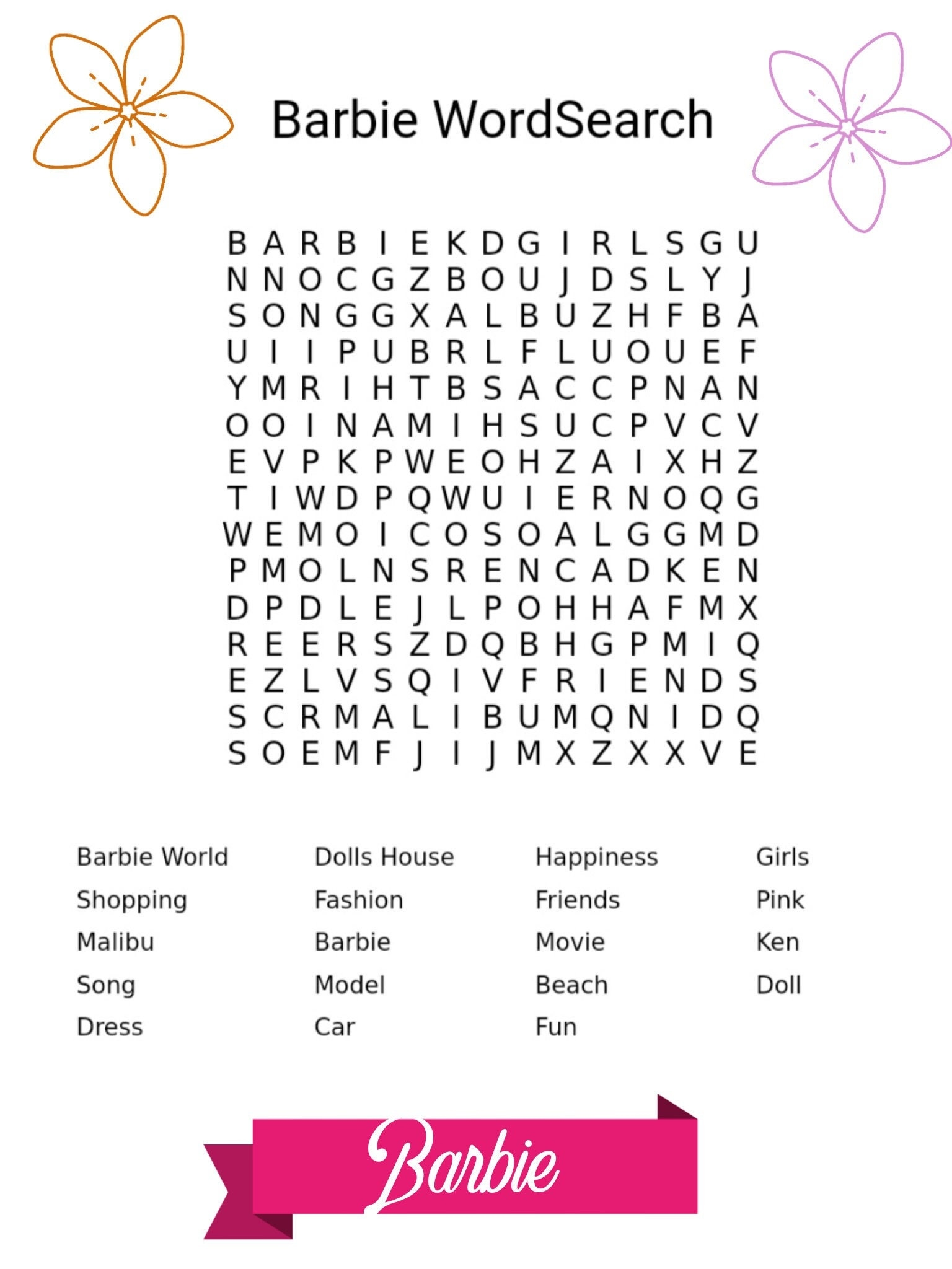 Barbie Wordsearch Barbie World Ken Beach Barbie Film Girls