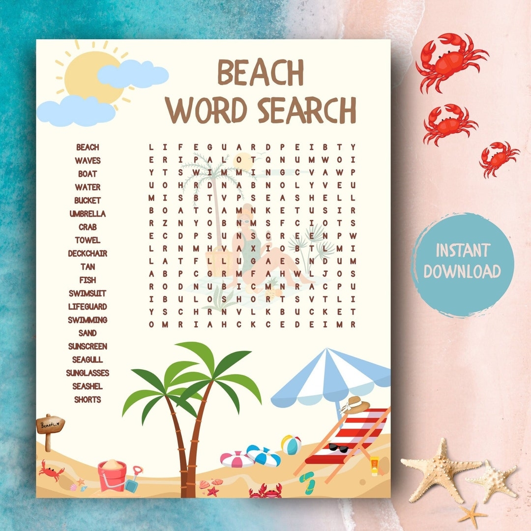 Beach Word Search Game I Summertime Games I Fuan Beach Vacation Party 