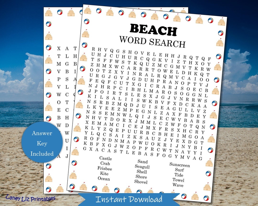 Beach Word Search Printable Summertime Word Puzzle Etsy
