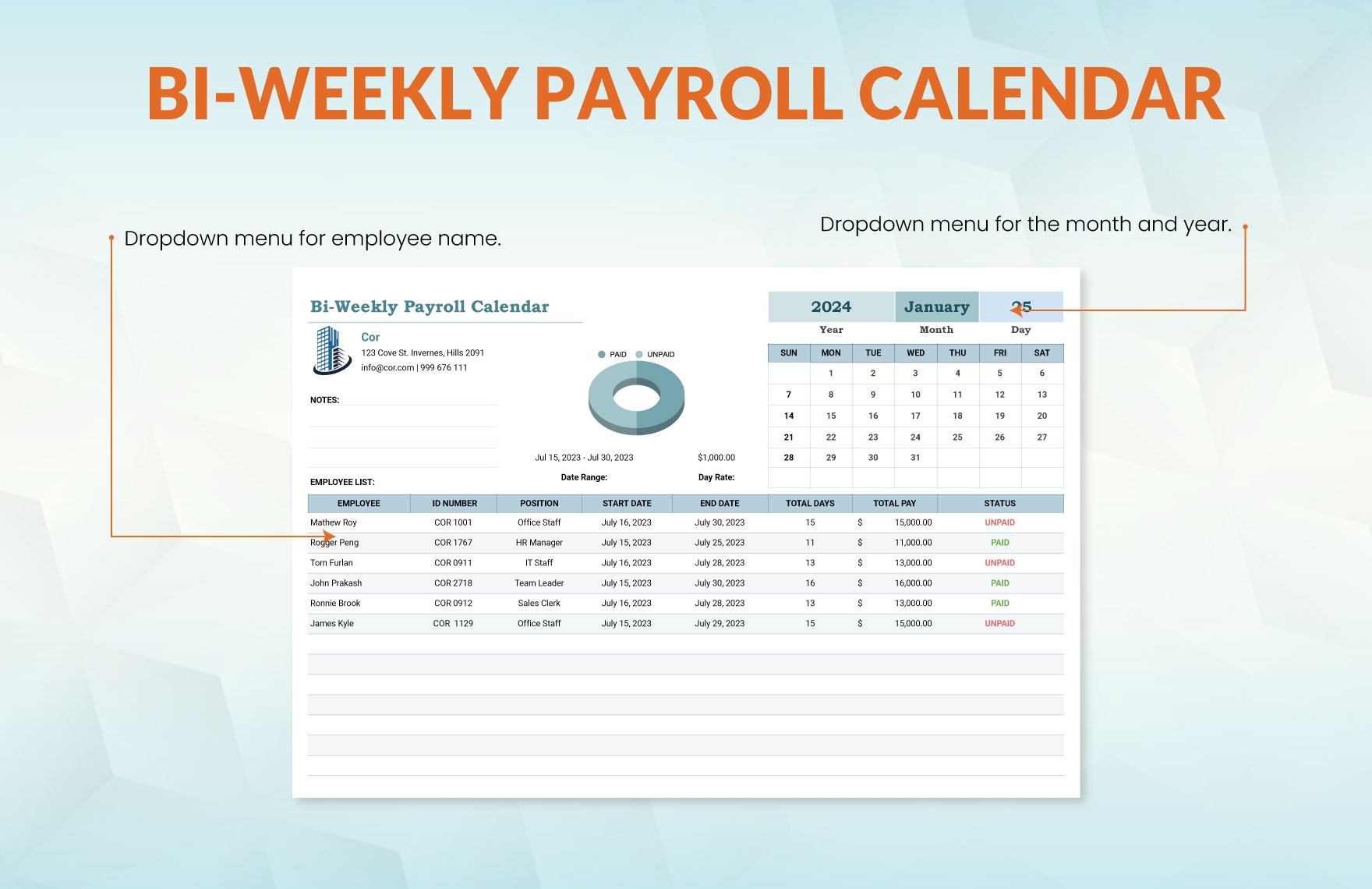 Bi Weekly Payroll Calendar Template In Excel Google Sheets Download 